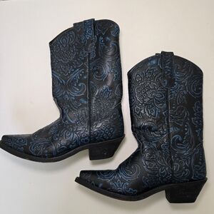 Rockin Country‎ Black & Blue Embossed Leather Western Boots Cowgirl Women's 7.5